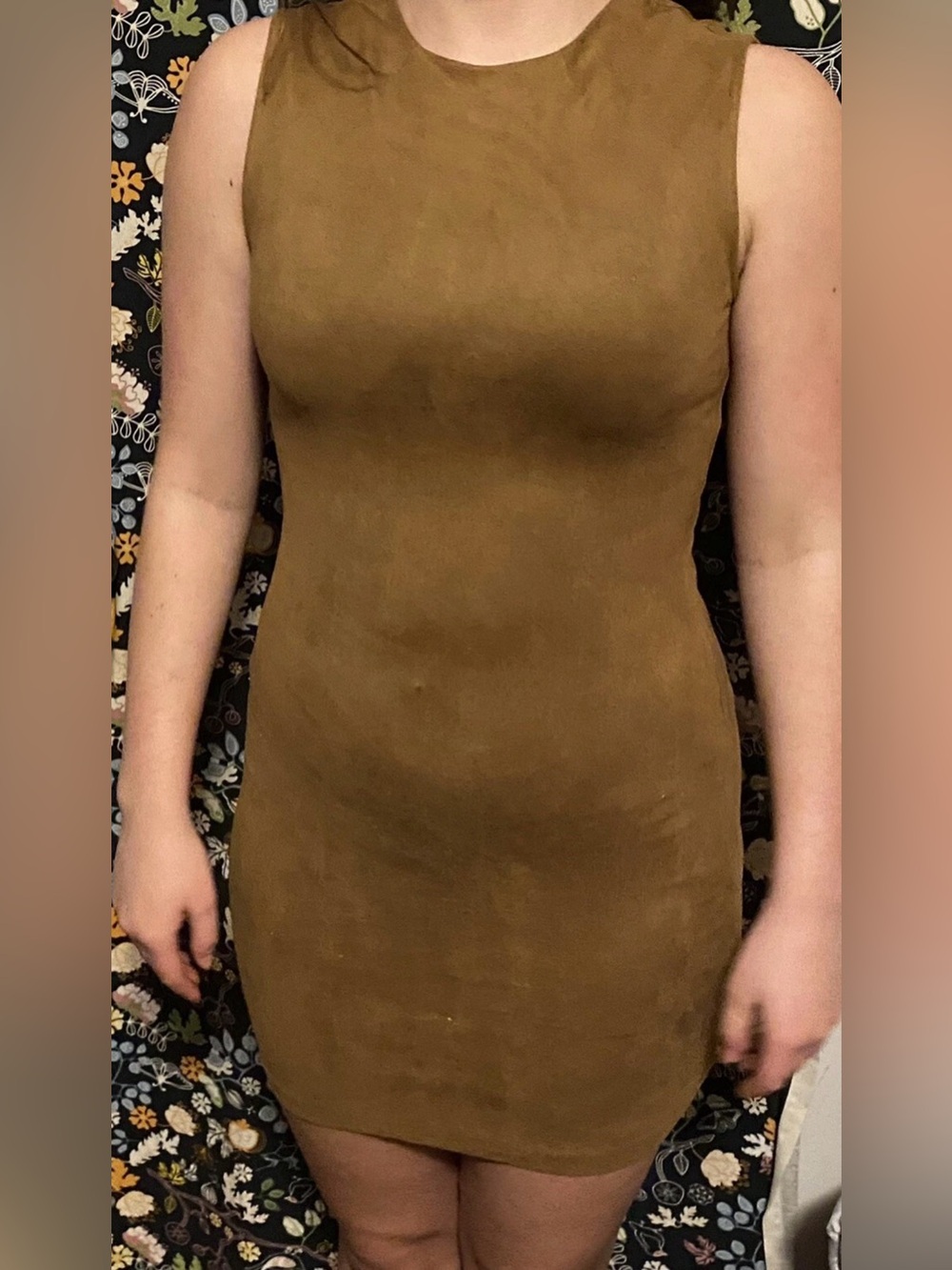 Chloe K Faux Suede Toffee Brown Sleeveless Mini Party Dress SZ. XS EUC